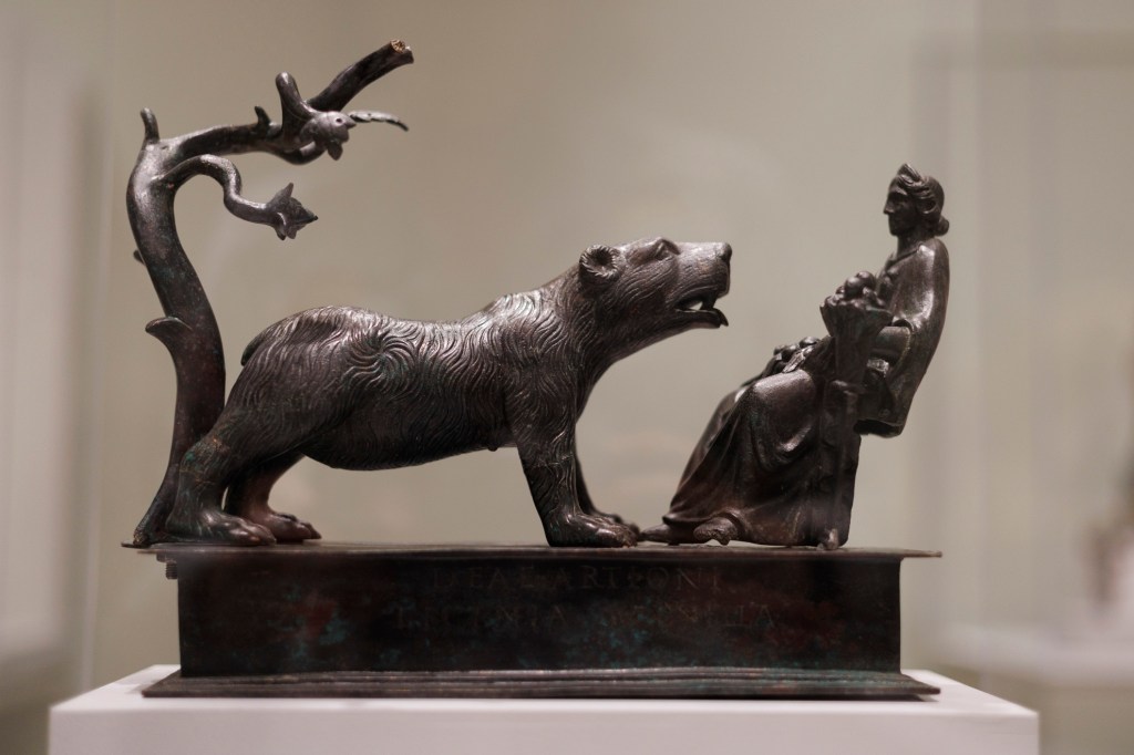 Photo of the “Dea Artio group,” a second-century CE bronze sculpture 