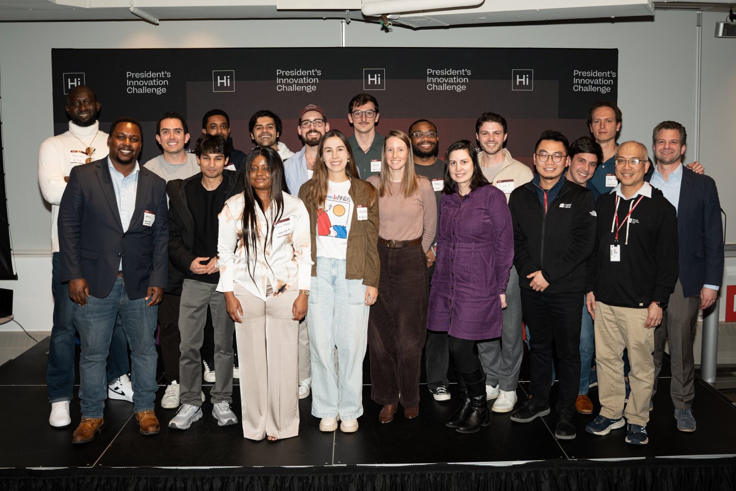 This year's 25 President's Innovation Challenge finalists celebrate at the Harvard Innovation Labs.