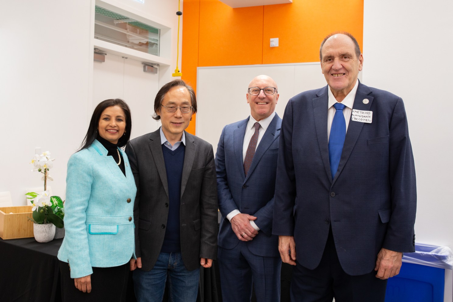 Smitha Haneef, Frank Hu, Stefanos Kales, and Demetrios Kalaitzidakis standing for photo.
